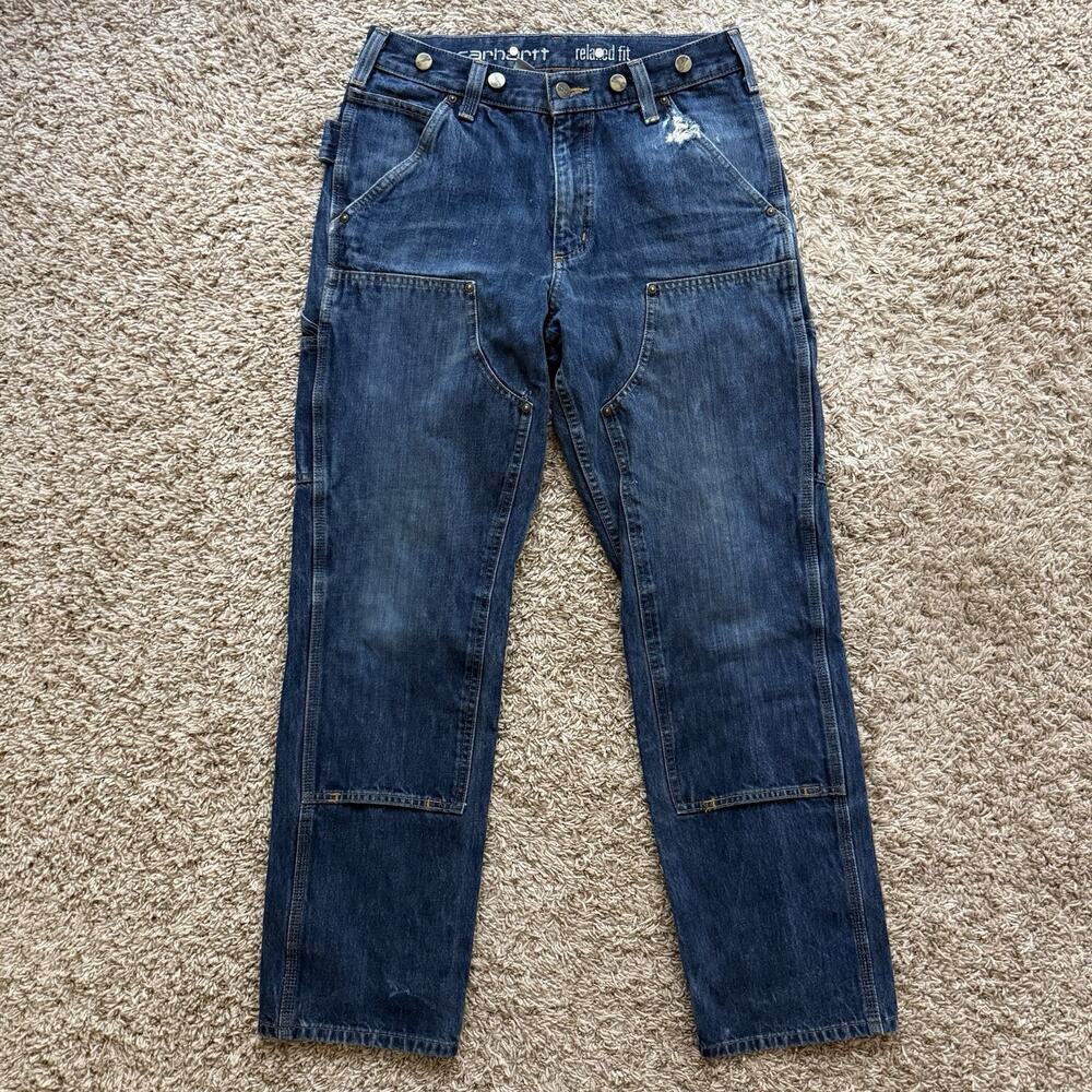 Vintage Carhartt Double Knee Logger Carpenter Pants Blue Men’s Size 30x32